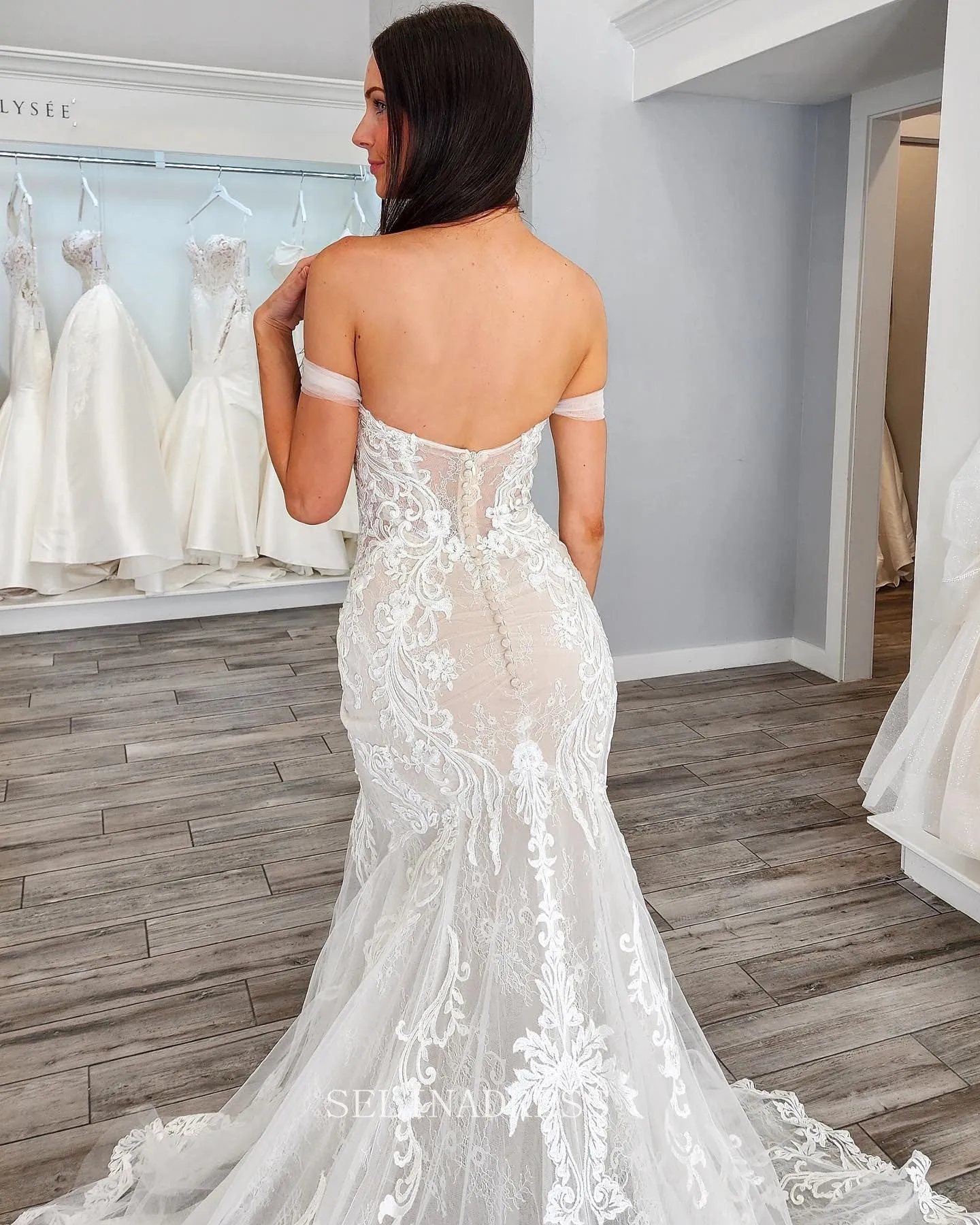 Off-the-shoulder Mermiad Wedding Dresses Rustic Lace Wedding Dress KPY067