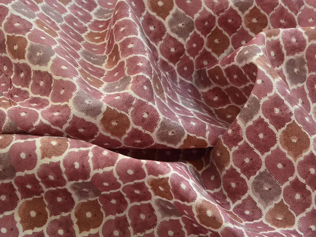 Pink & Cream Geometric Premium Modal Chanderi Silk Fabric