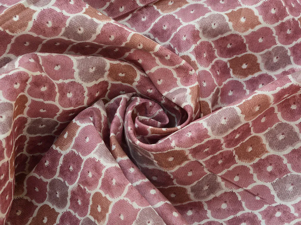 Pink & Cream Geometric Premium Modal Chanderi Silk Fabric