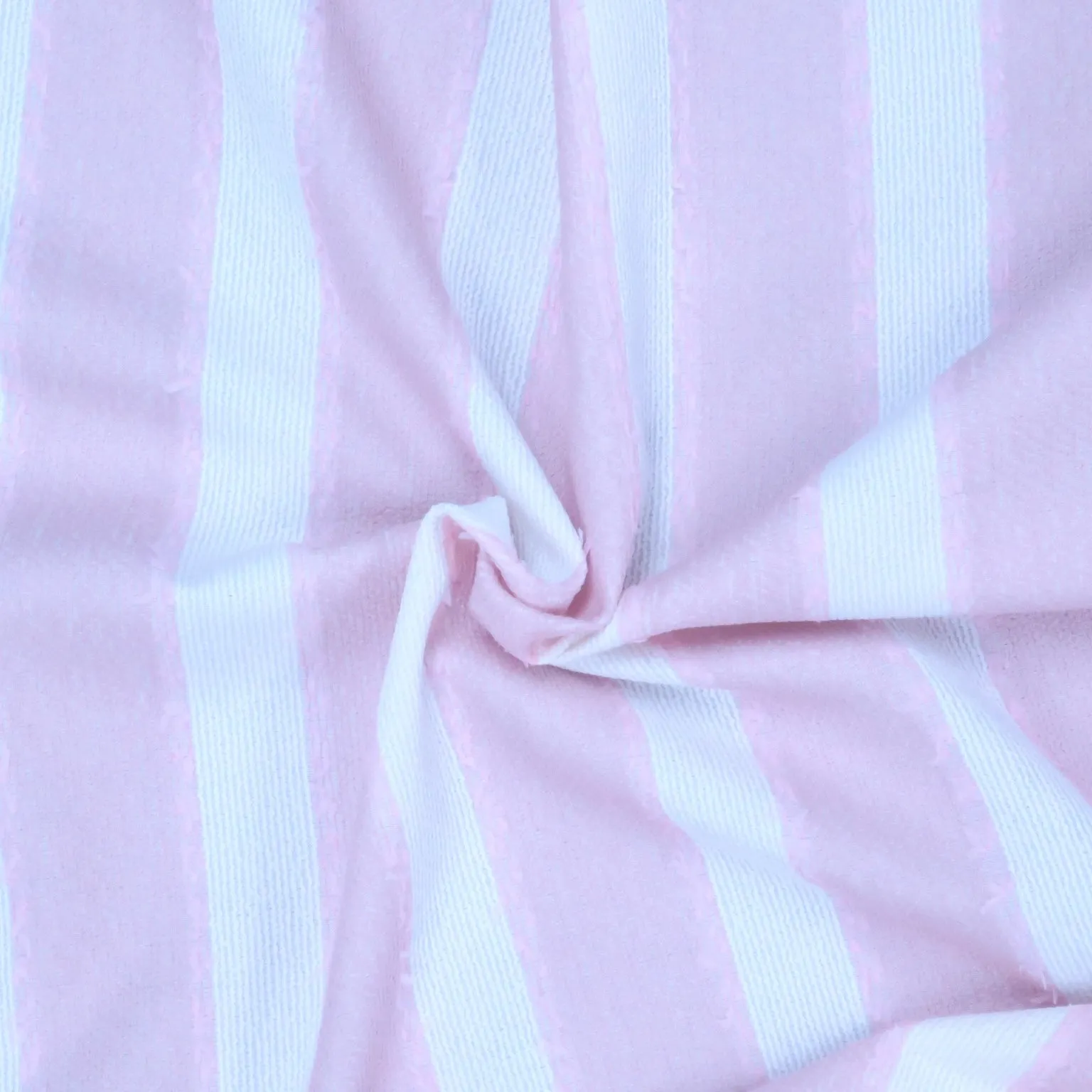 Pink and White Stripe Texture Threaded Tweed Boucle