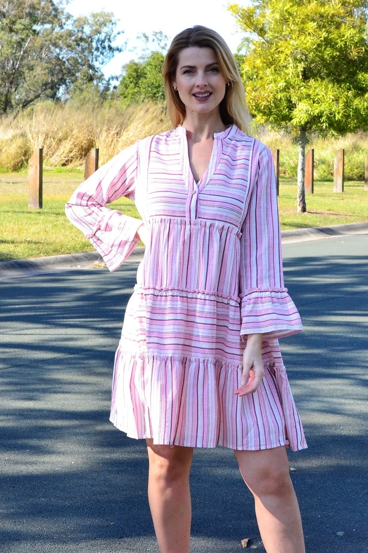 Pink Striped Delight Summer Tunic Dress