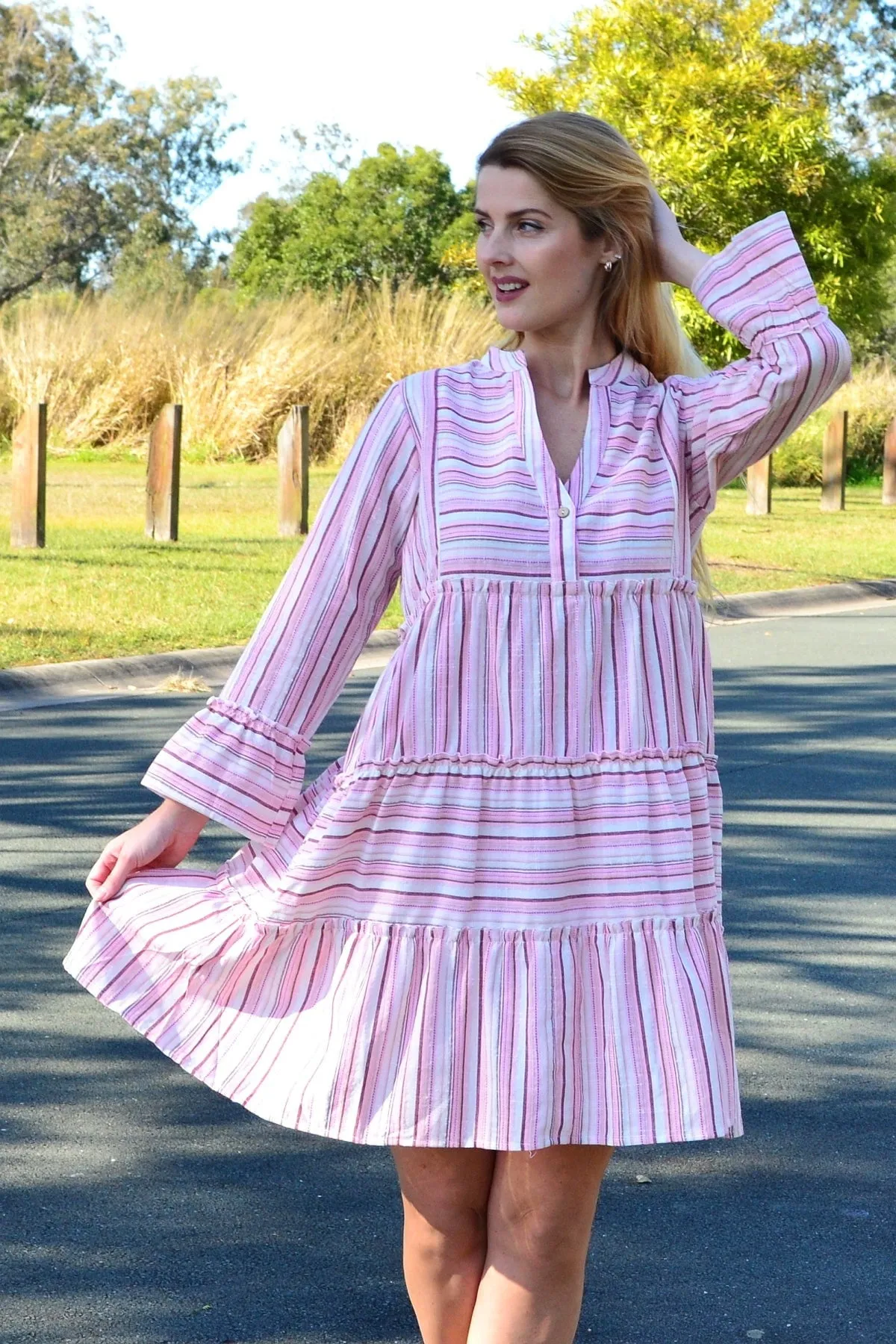 Pink Striped Delight Summer Tunic Dress