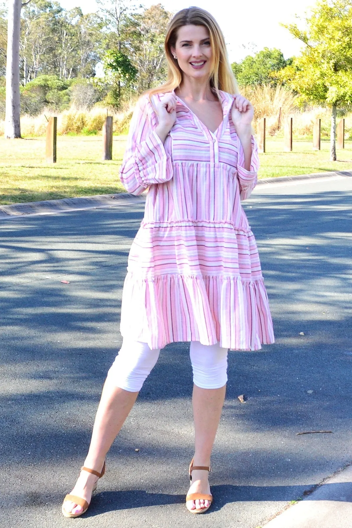 Pink Striped Delight Summer Tunic Dress