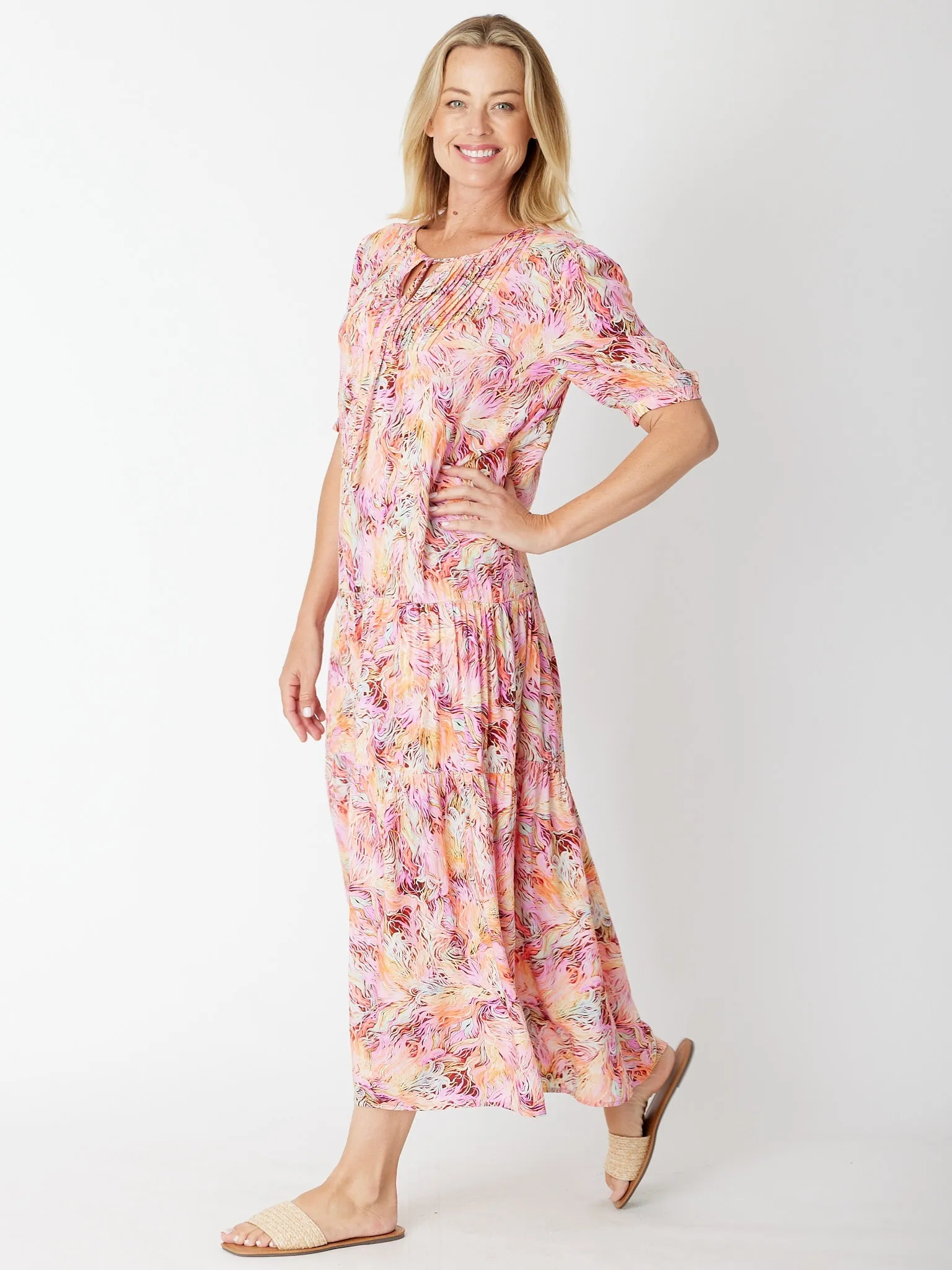 Pintuck Maxi Dress - 30166 Pink/Print