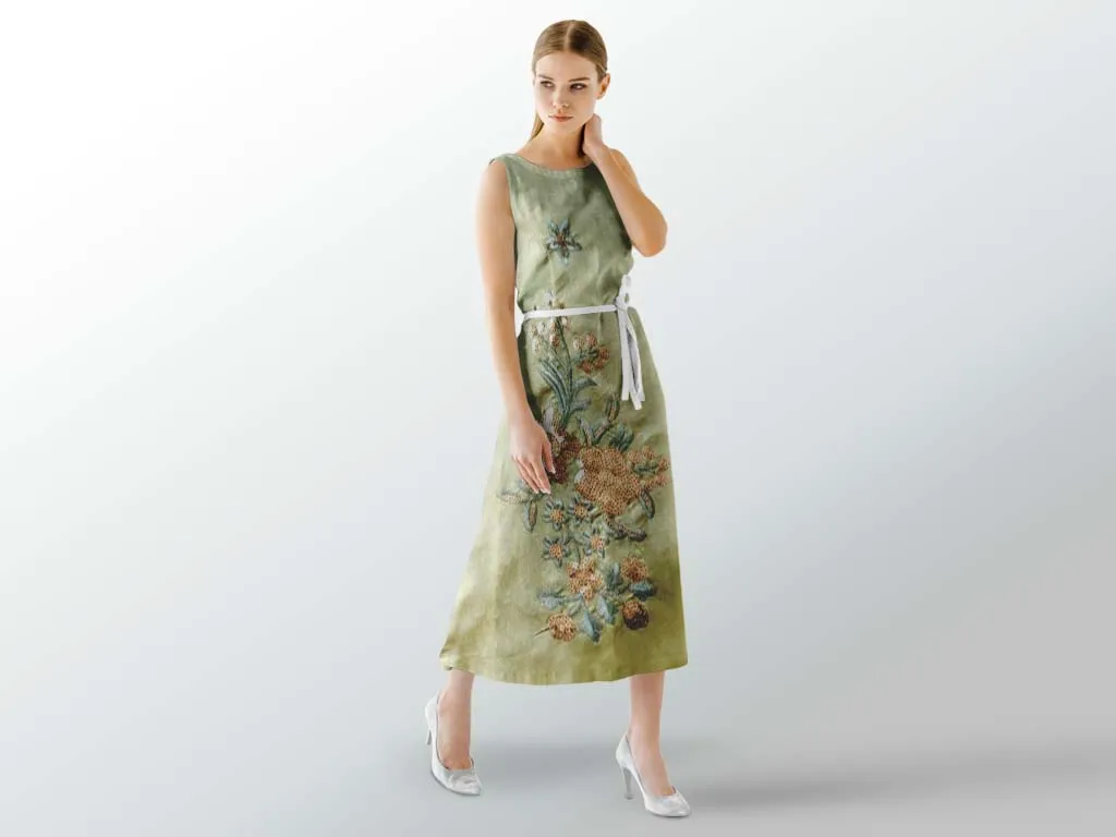 Pista Green Embroidered Sequins And Thread Motifs Flowers Taffeta Silk