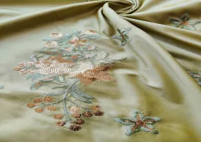 Pista Green Embroidered Sequins And Thread Motifs Flowers Taffeta Silk