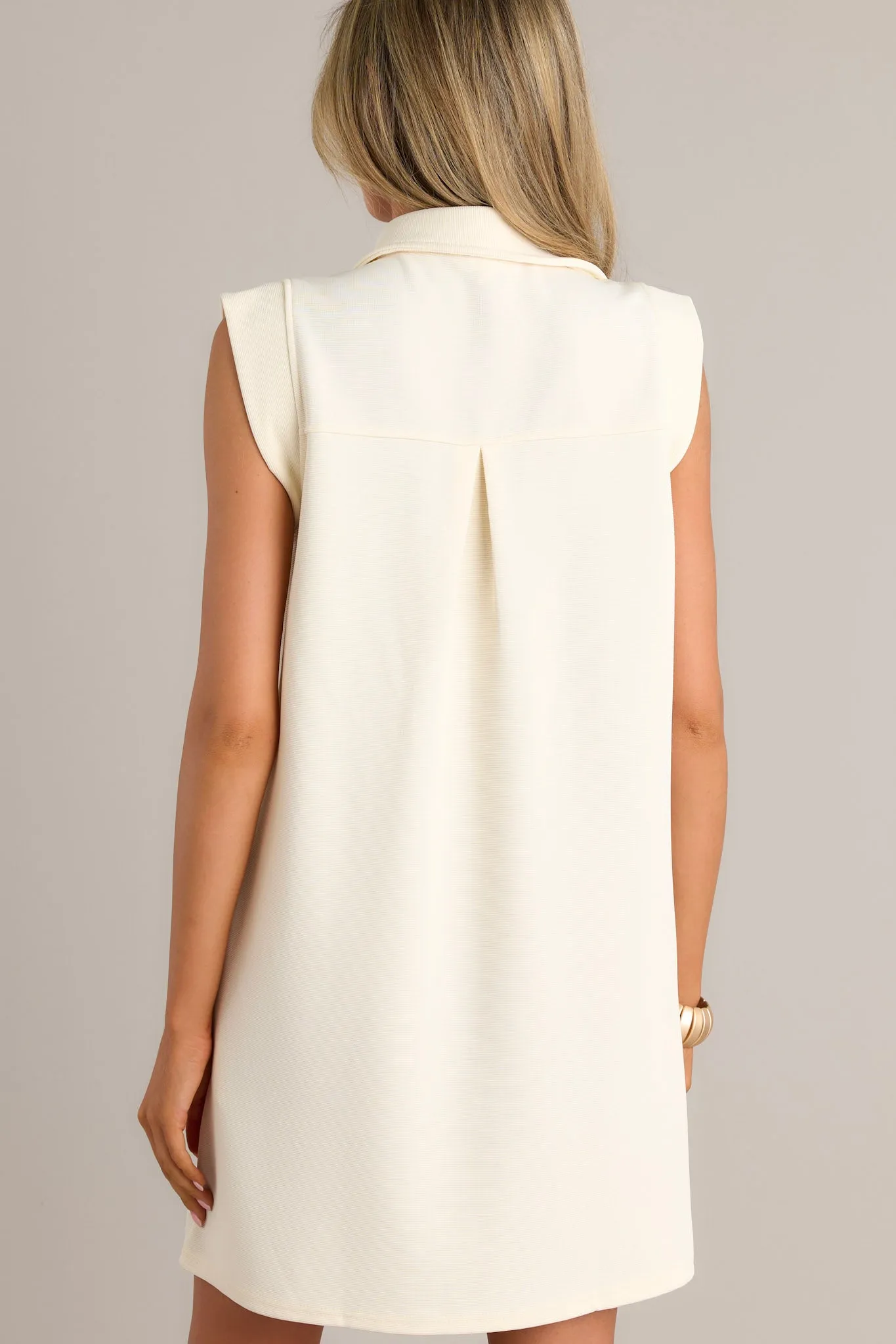 Poised Perfection Beige Collared Mini Dress