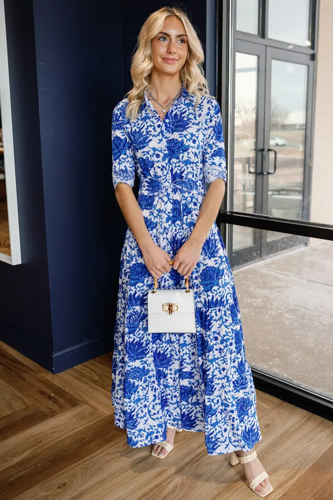 PRE-ORDER APRIL Kiara Maxi Dress, Blue Combo