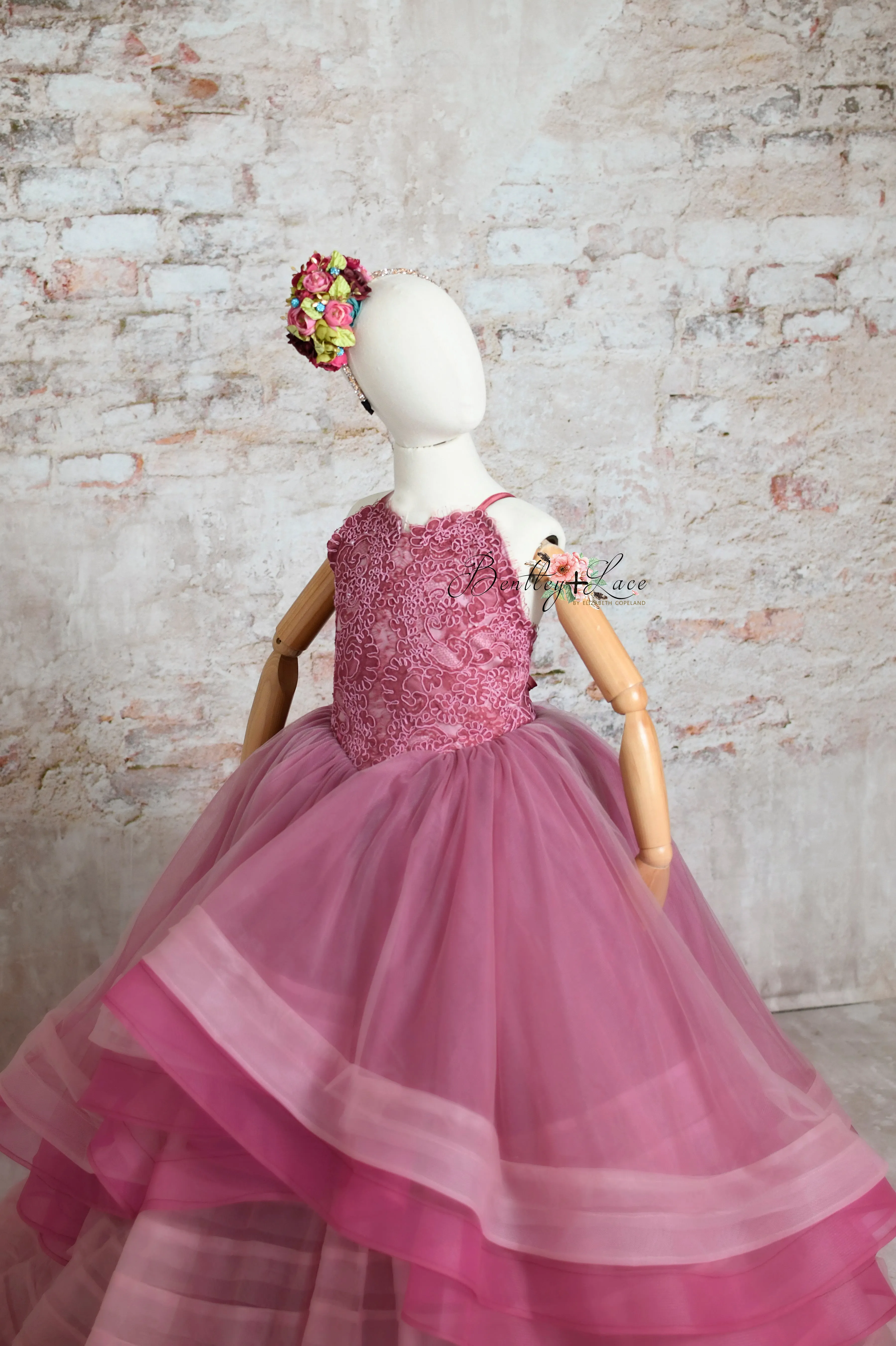"Whispering Pink " - Floor Length Gown detach lace sleeves - (8 - 11 YEAR)