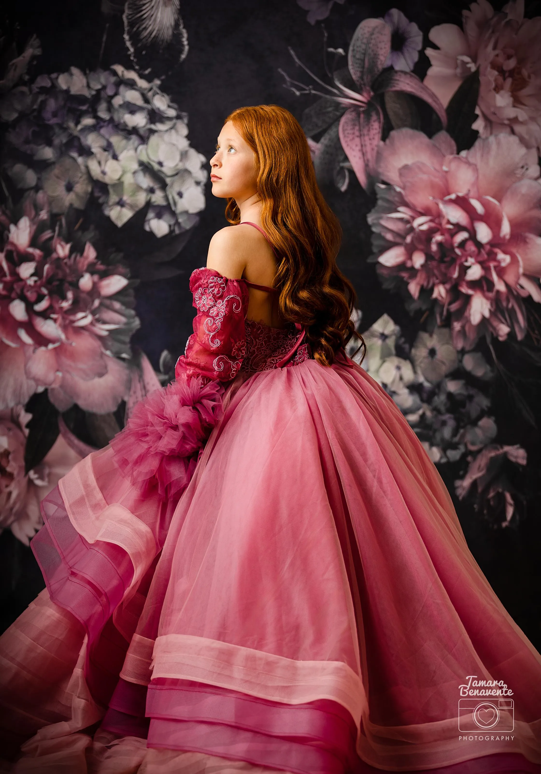 "Whispering Pink " - Floor Length Gown detach lace sleeves - (8 - 11 YEAR)