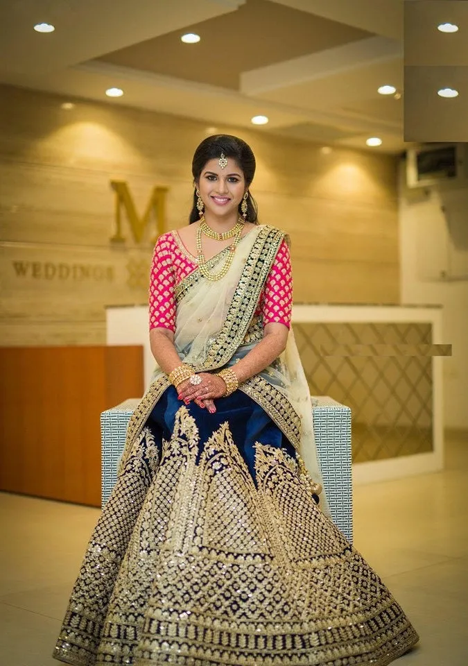 Reception Bridal Dress In Blue And Shoking Pink Stylish Colors.# B 2010