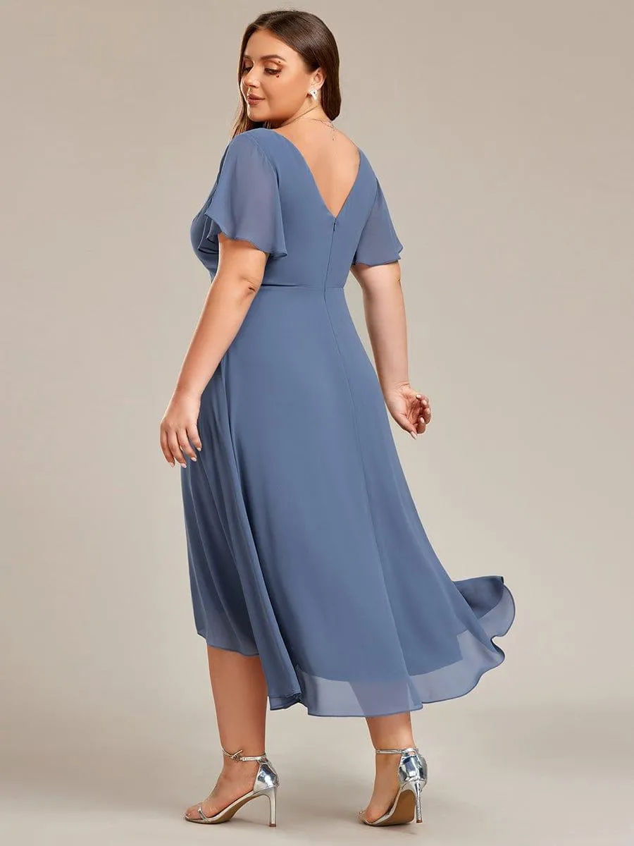 Rina | Plus Size Flowing Chiffon V-Neck Ruffle Sleeves Bridesmaid Dress