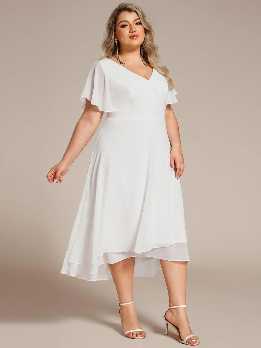Rina | Plus Size Flowing Chiffon V-Neck Ruffle Sleeves Bridesmaid Dress