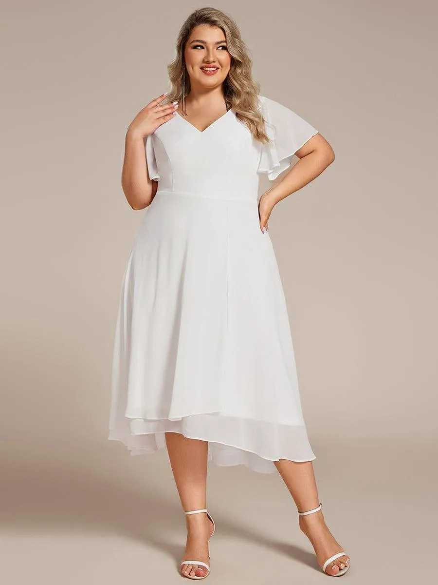 Rina | Plus Size Flowing Chiffon V-Neck Ruffle Sleeves Bridesmaid Dress