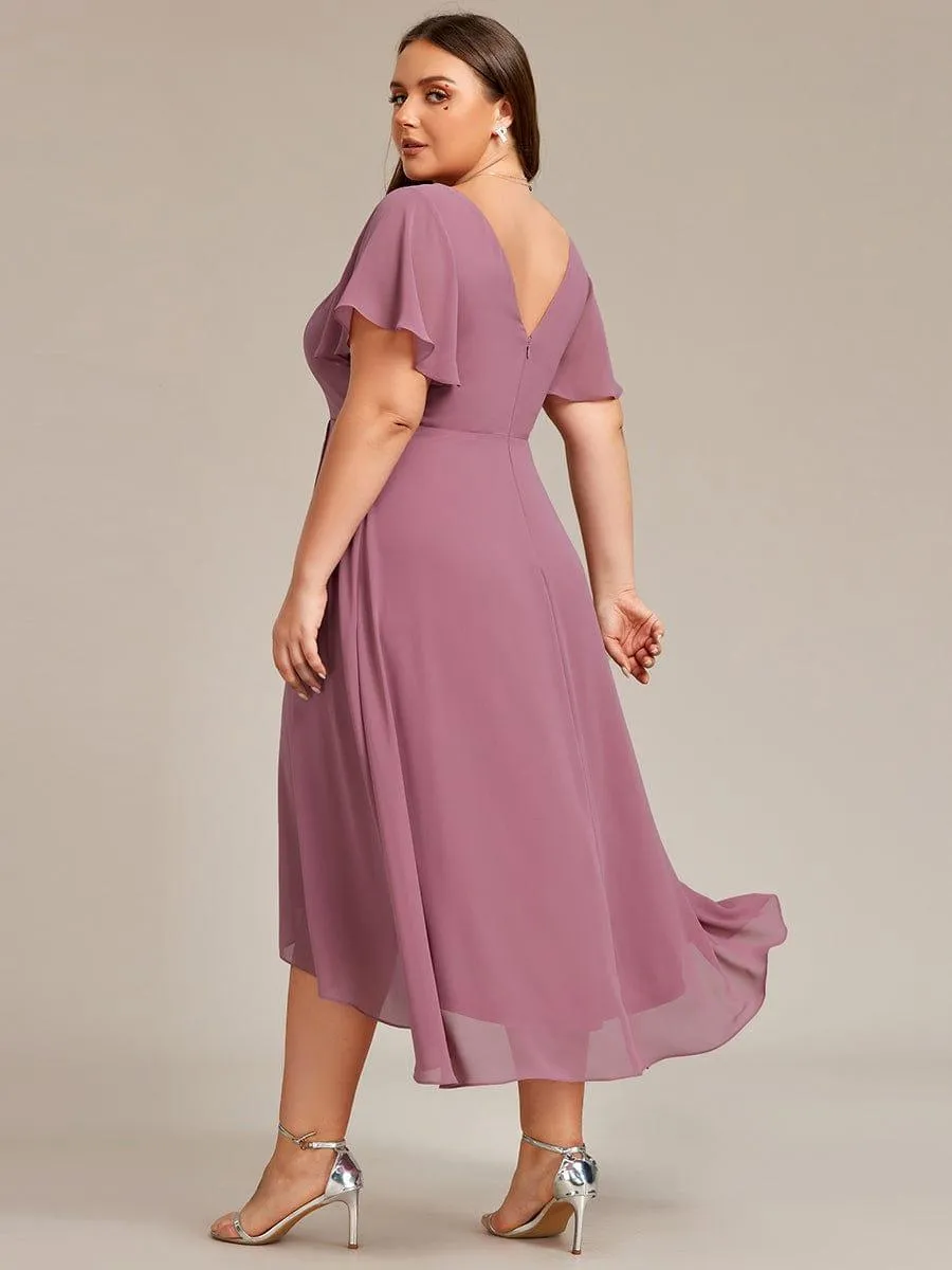 Rina | Plus Size Flowing Chiffon V-Neck Ruffle Sleeves Bridesmaid Dress