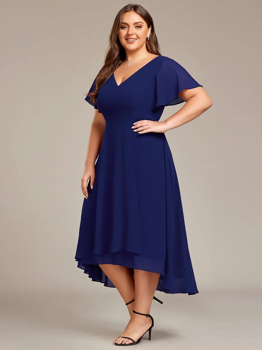Rina | Plus Size Flowing Chiffon V-Neck Ruffle Sleeves Bridesmaid Dress
