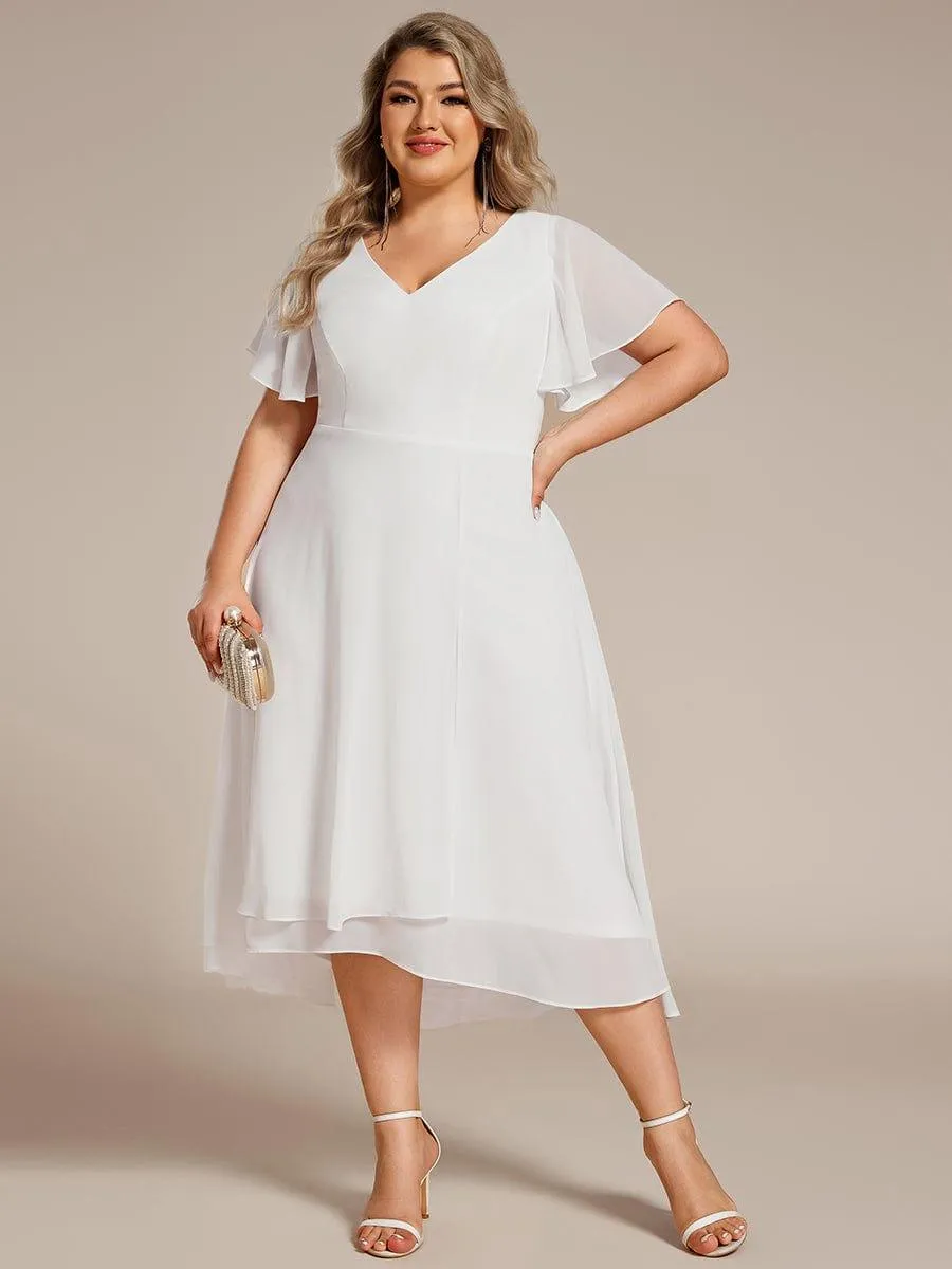 Rina | Plus Size Flowing Chiffon V-Neck Ruffle Sleeves Bridesmaid Dress
