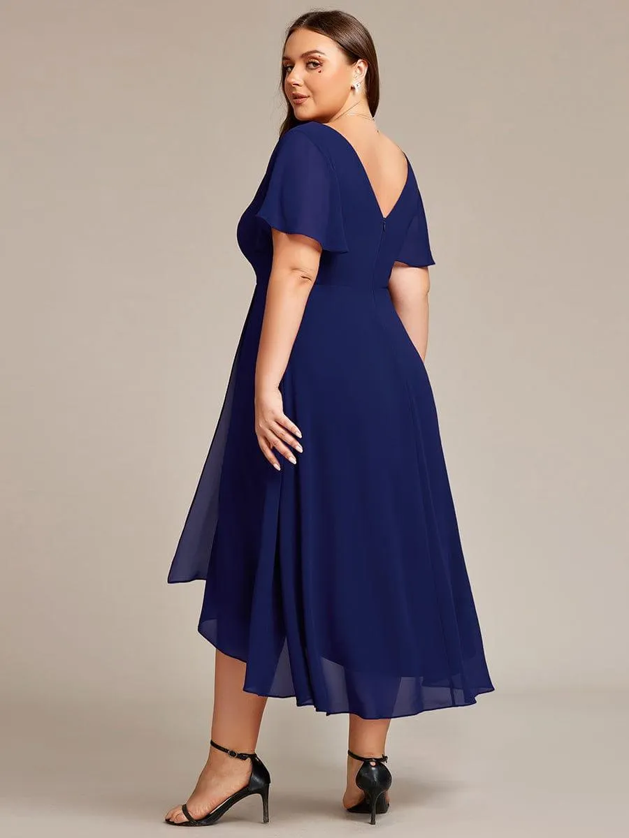 Rina | Plus Size Flowing Chiffon V-Neck Ruffle Sleeves Bridesmaid Dress