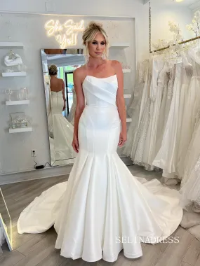 Rustic Mermaid Strapless Satin Wedding Dress lpk918