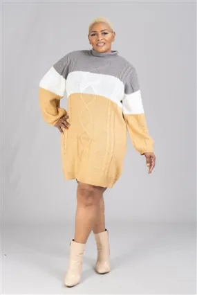 Sabrina Lauren Cable Colorblock Sweater PlusSize Dress