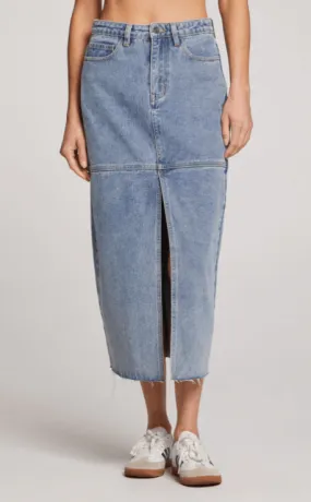 Saltwater Parker Midi Skirt in Stonewash Denim