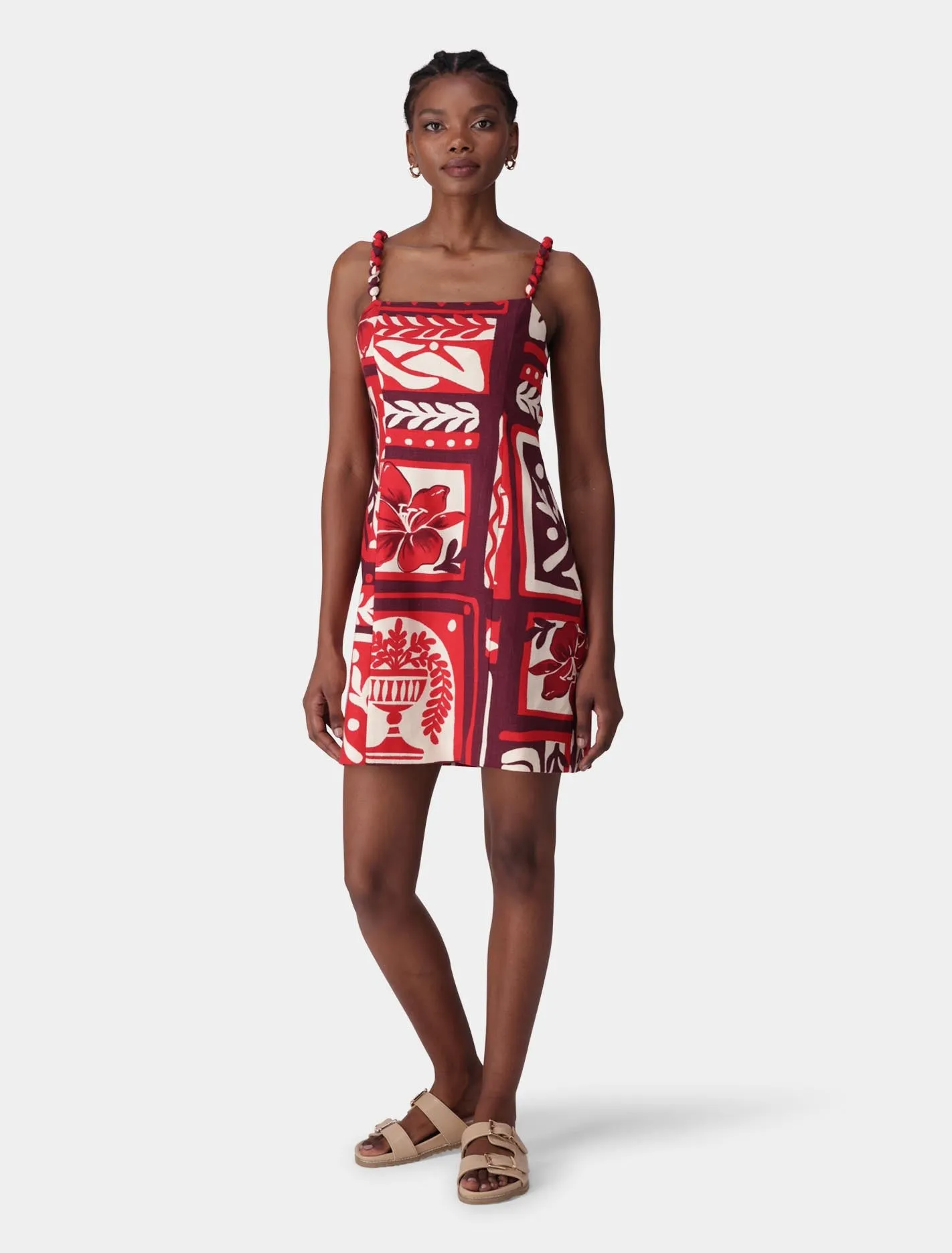 Sasha Strappy Printed Linen Mini Dress