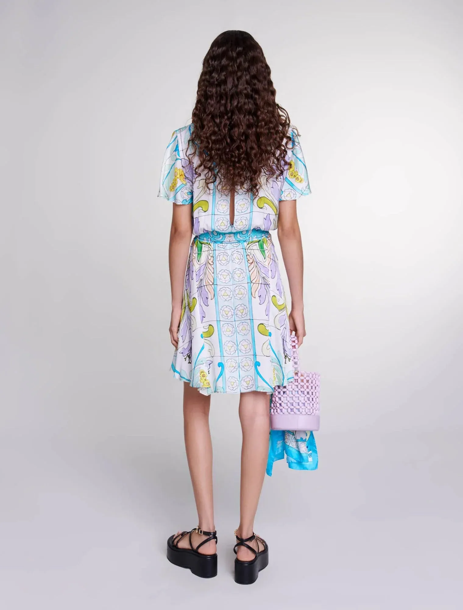 Short satin-effect print dress