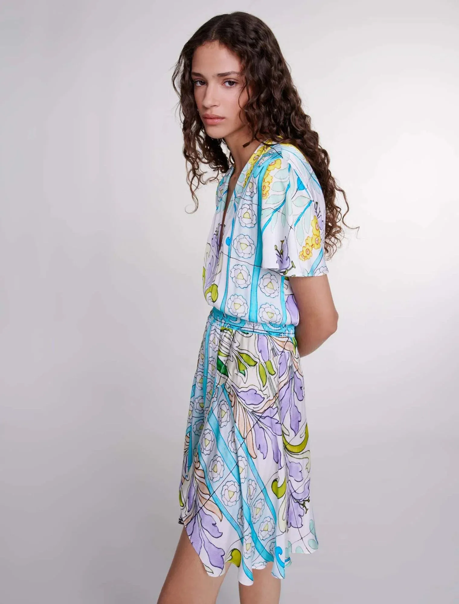 Short satin-effect print dress