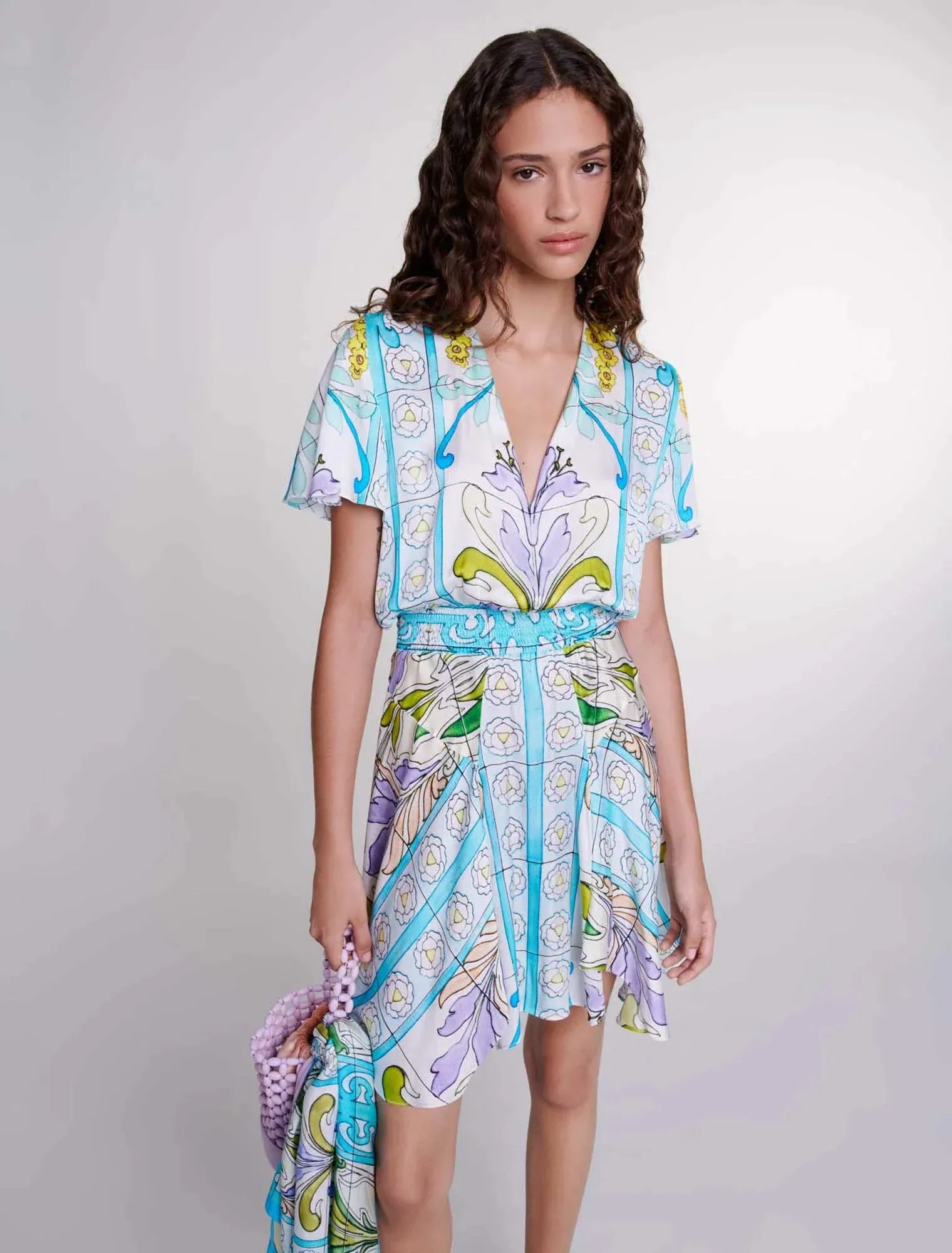 Short satin-effect print dress
