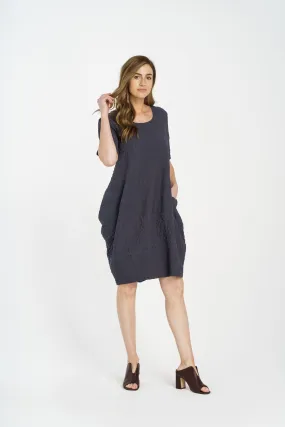 Short Sleeve Side Pockets Dress - Charcoal Jacquard 2257