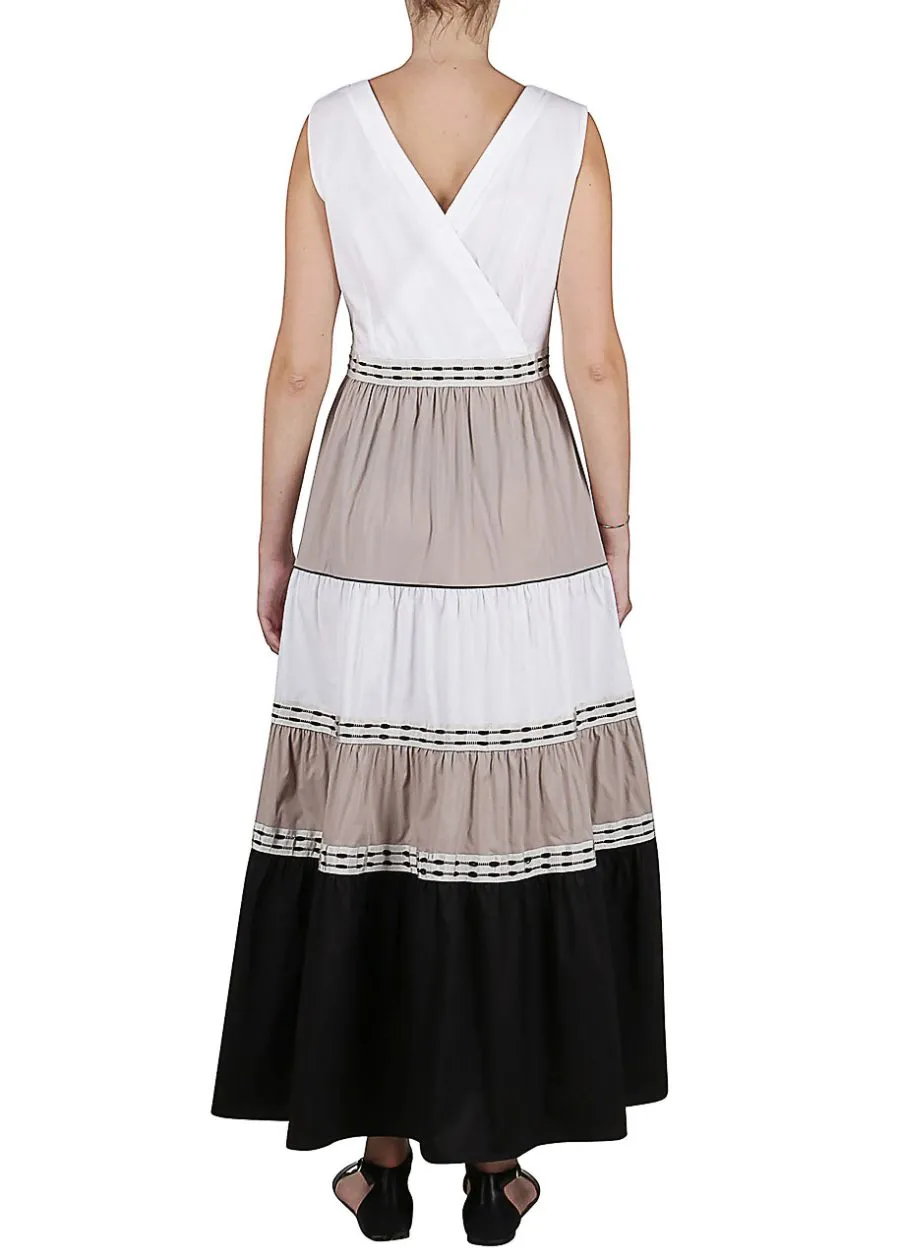 Sleeveless Color Block Tiered Maxi Dress Orange
