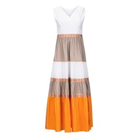 Sleeveless Color Block Tiered Maxi Dress Orange