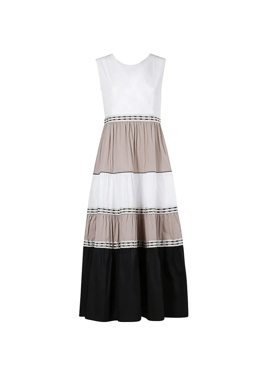 Sleeveless Color Block Tiered Maxi Dress Orange