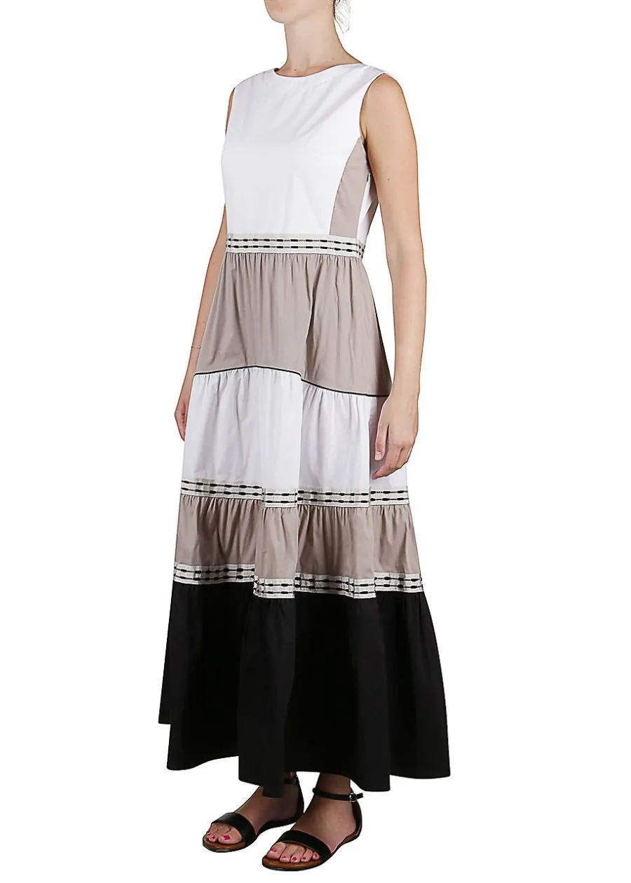 Sleeveless Color Block Tiered Maxi Dress Orange
