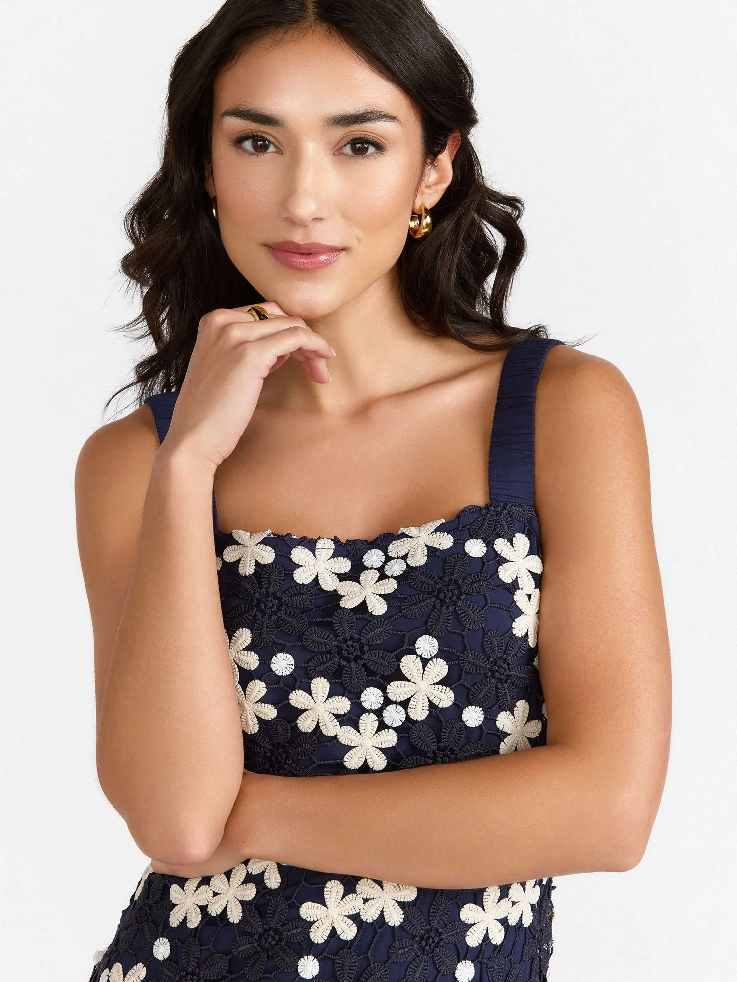 Sleeveless Floral Crochet Midi Dress - Just Me