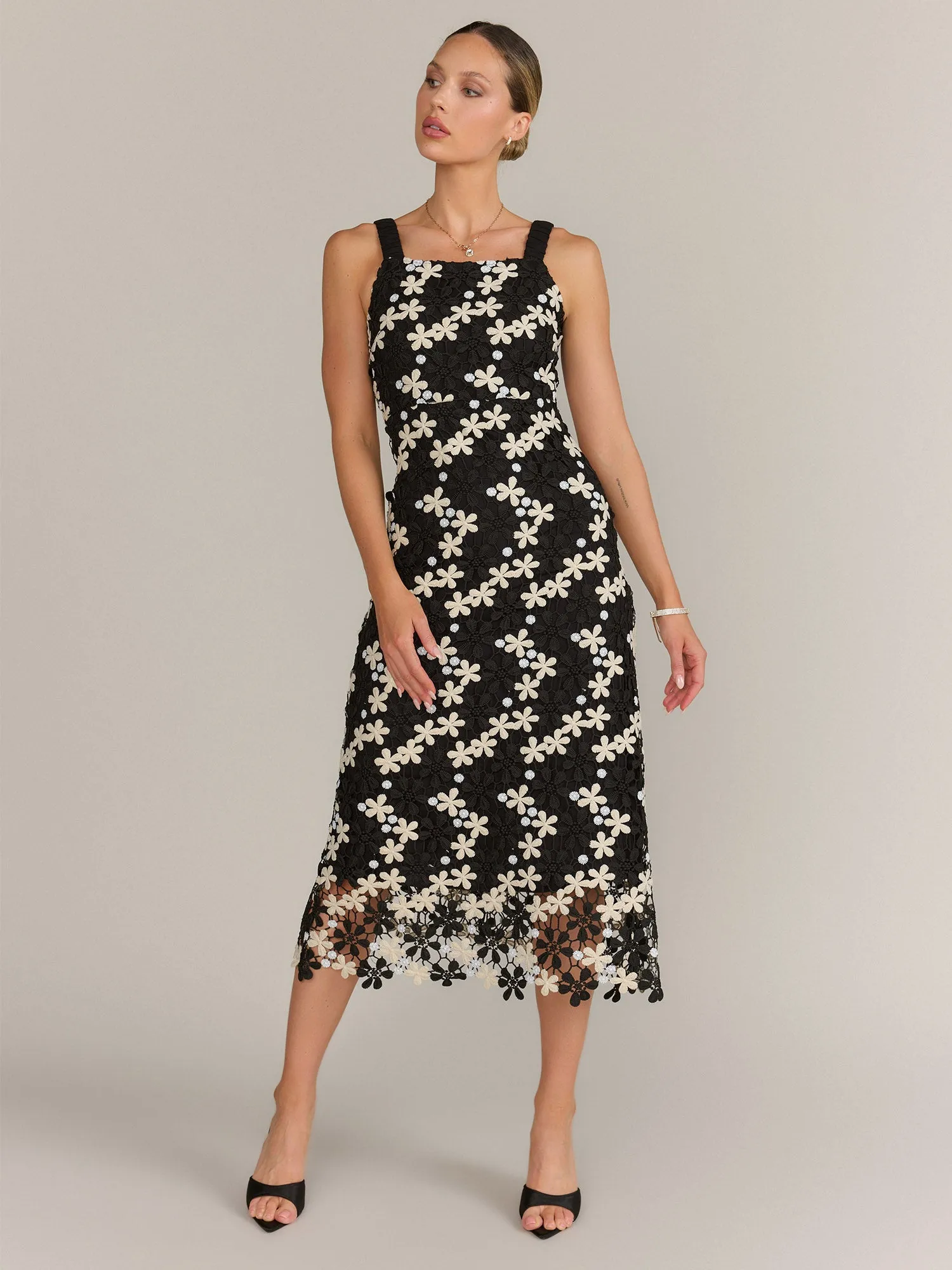 Sleeveless Floral Crochet Midi Dress - Just Me