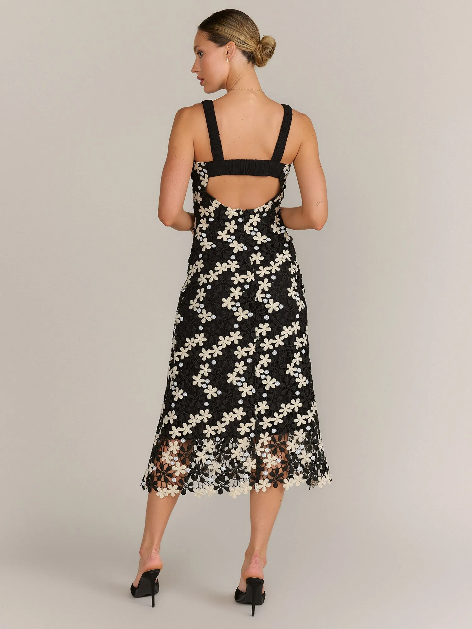 Sleeveless Floral Crochet Midi Dress - Just Me