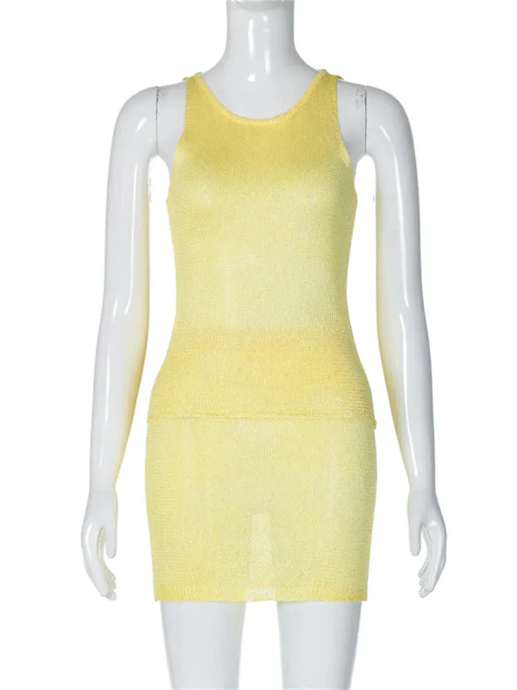 Solid Knit Top And Mini Skirt 2 Pcs Suit