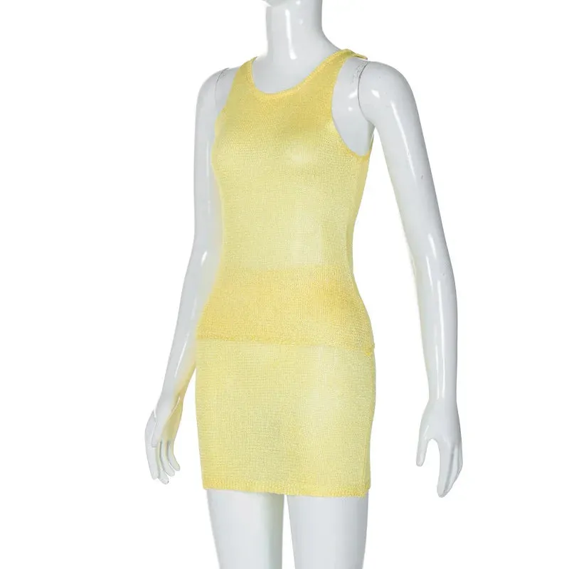 Solid Knit Top And Mini Skirt 2 Pcs Suit