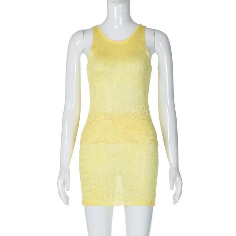 Solid Knit Top And Mini Skirt 2 Pcs Suit