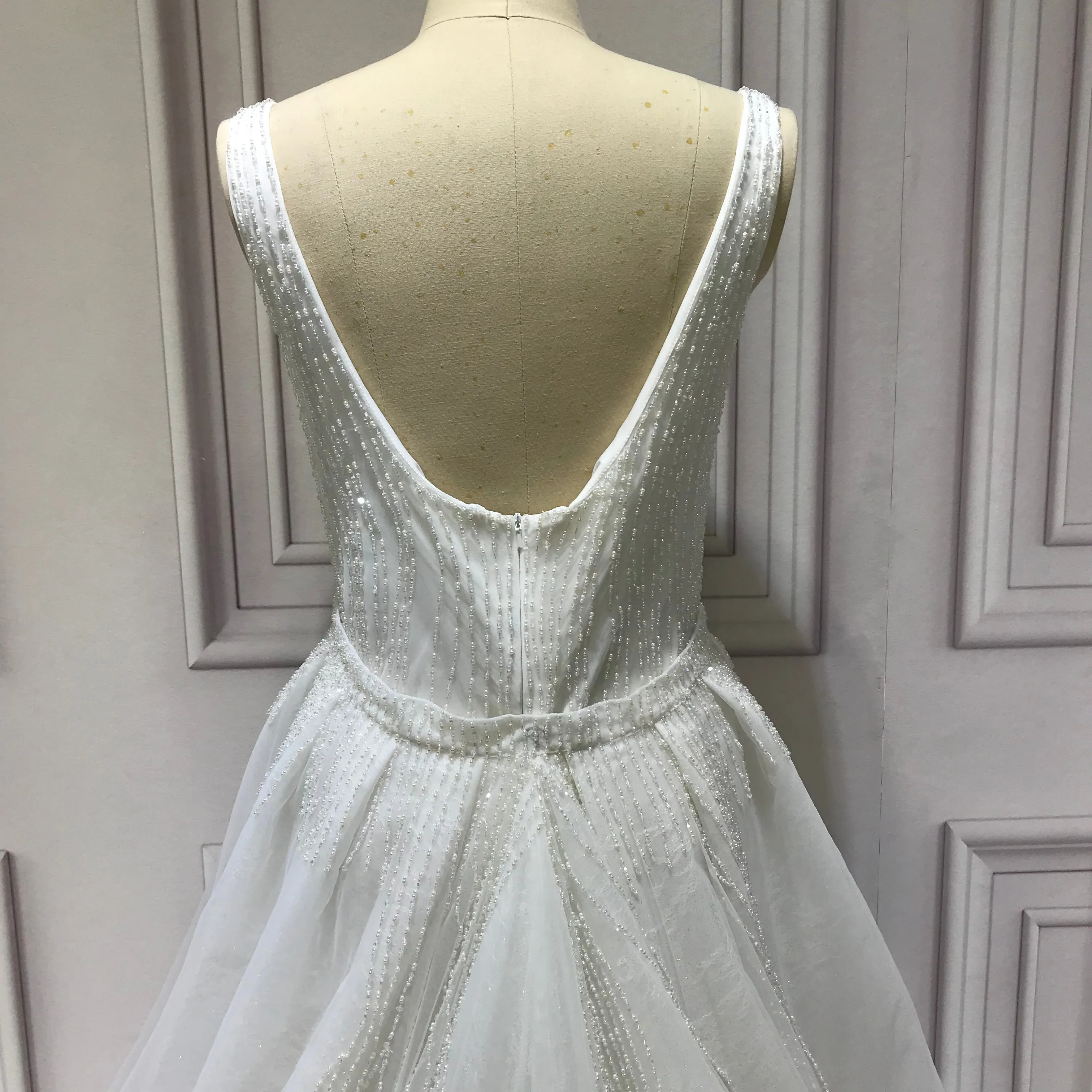 Spaghetti crystals pearls heavy fully beaded mermaid with detachable over skirt two pieces wedding dress 2023