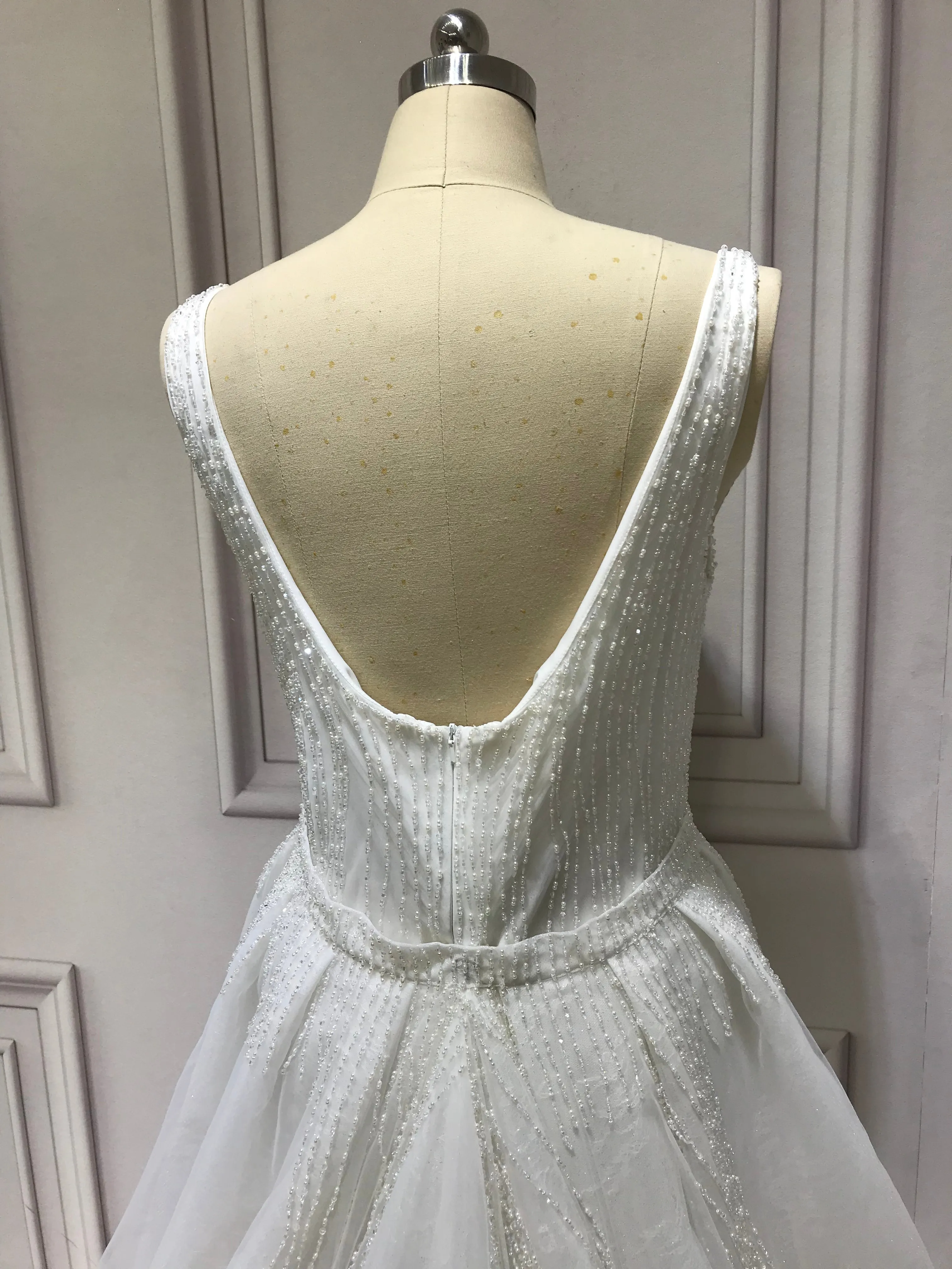 Spaghetti crystals pearls heavy fully beaded mermaid with detachable over skirt two pieces wedding dress 2023