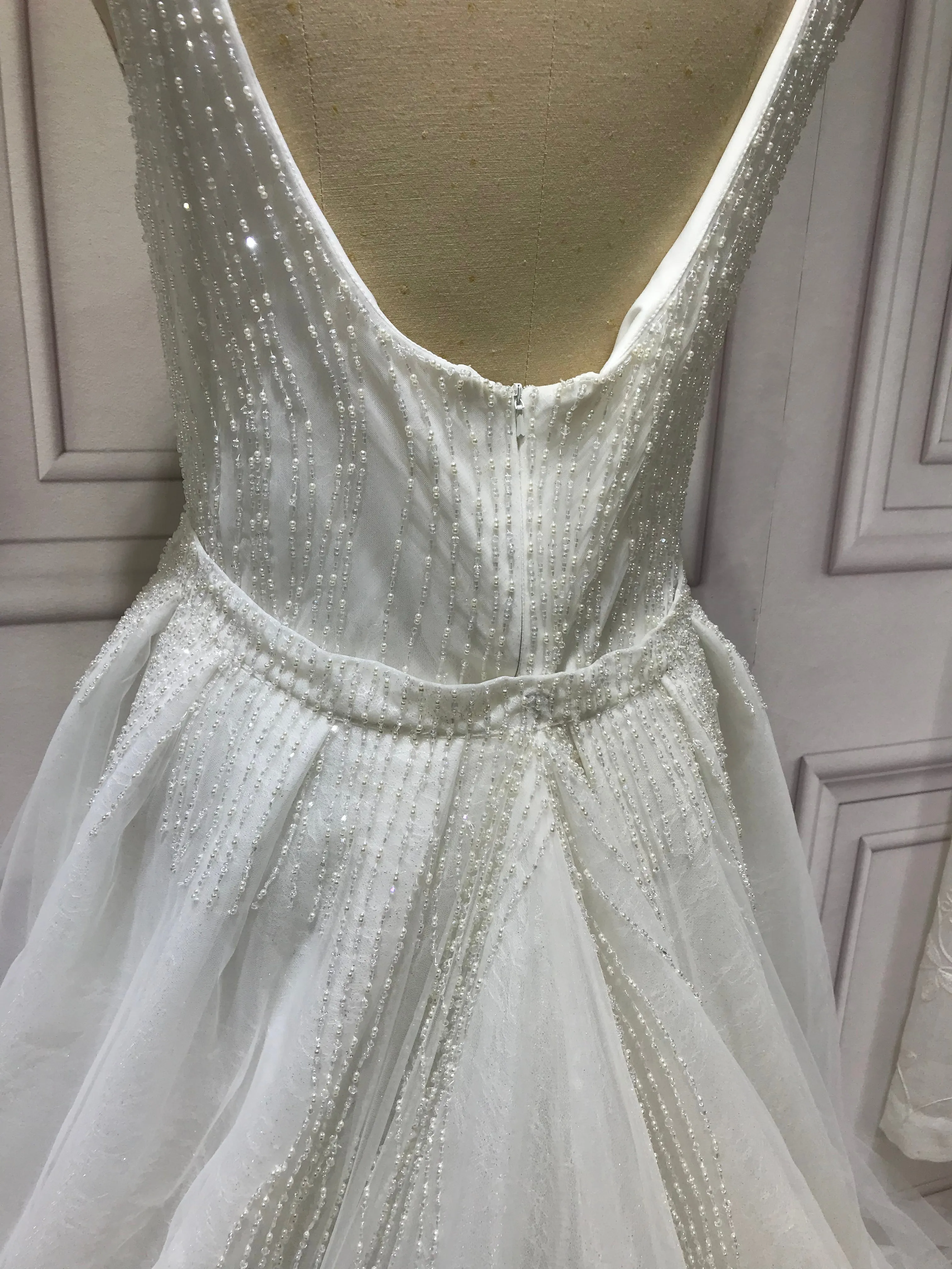 Spaghetti crystals pearls heavy fully beaded mermaid with detachable over skirt two pieces wedding dress 2023