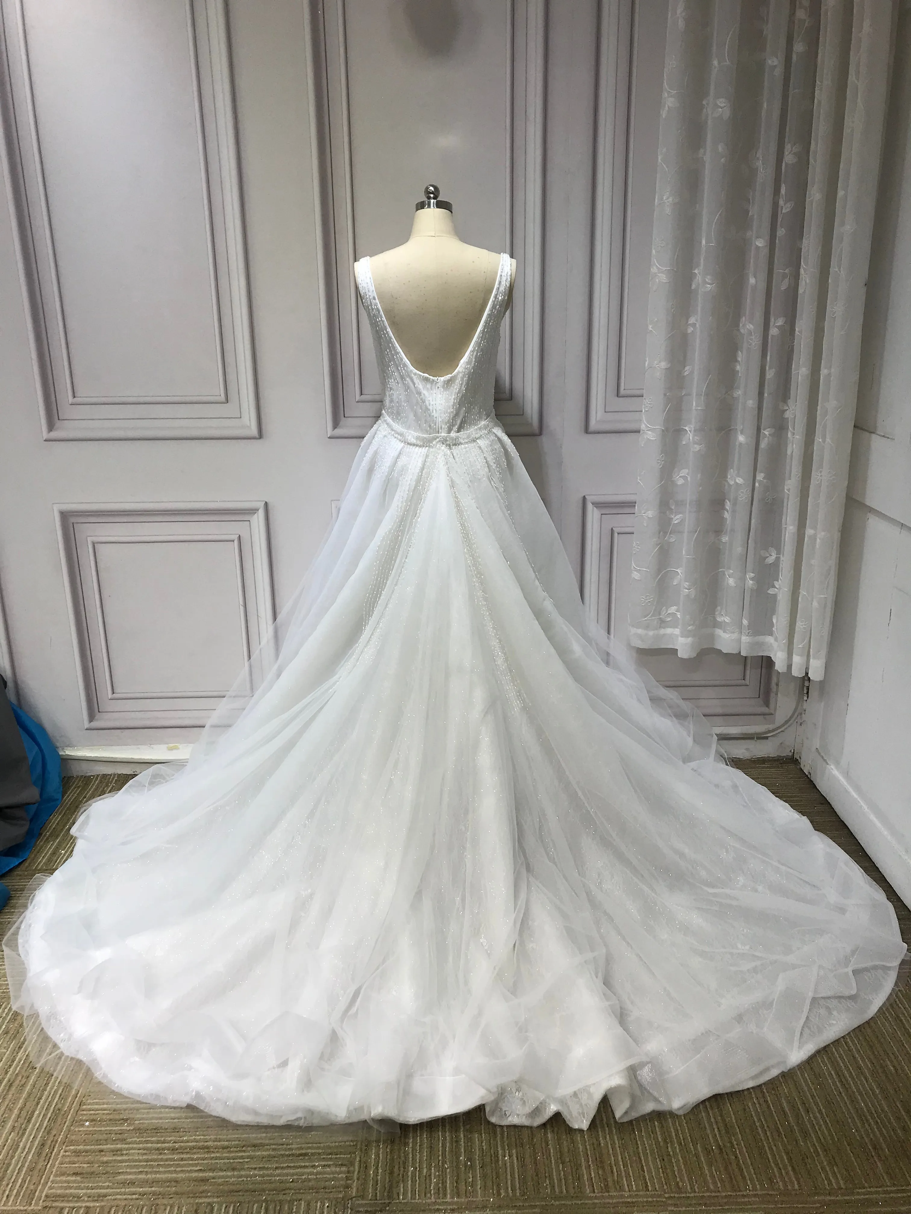 Spaghetti crystals pearls heavy fully beaded mermaid with detachable over skirt two pieces wedding dress 2023