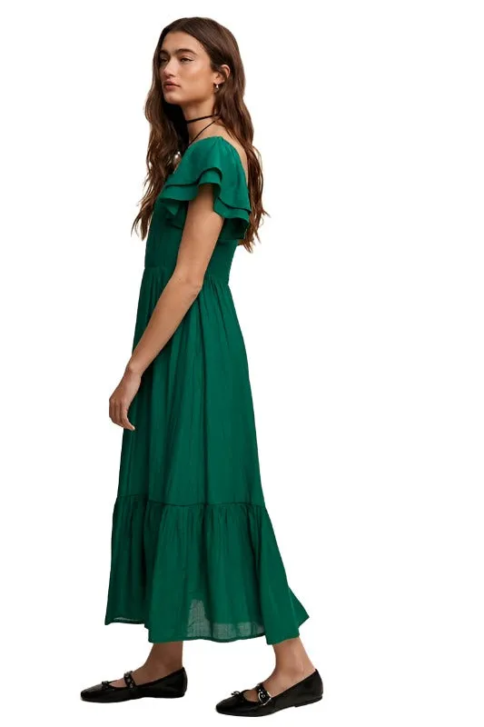 Square Neck Ruffled Short Sleeve Maxi Dress