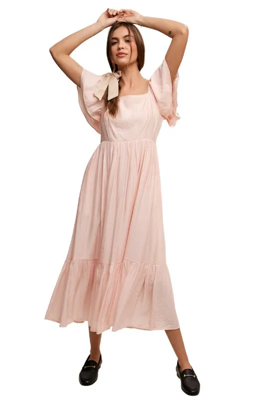 Square Neck Ruffled Short Sleeve Maxi Dress