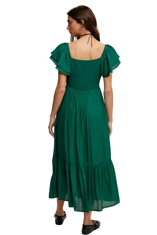 Square Neck Ruffled Short Sleeve Maxi Dress