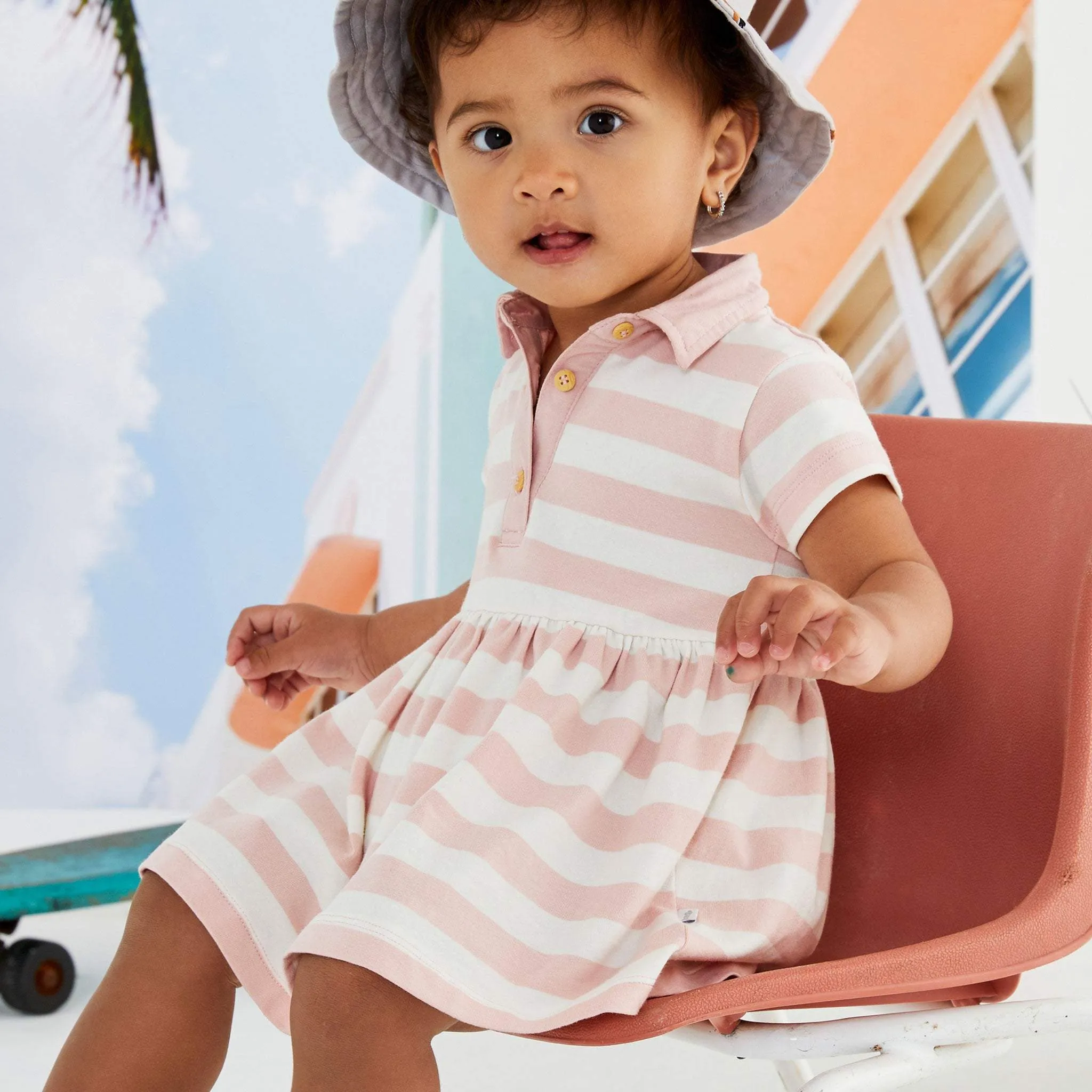 Striped Polo Dress Dusty Pink