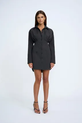 STRUCTURED MINI SHIRT DRESS - BLACK