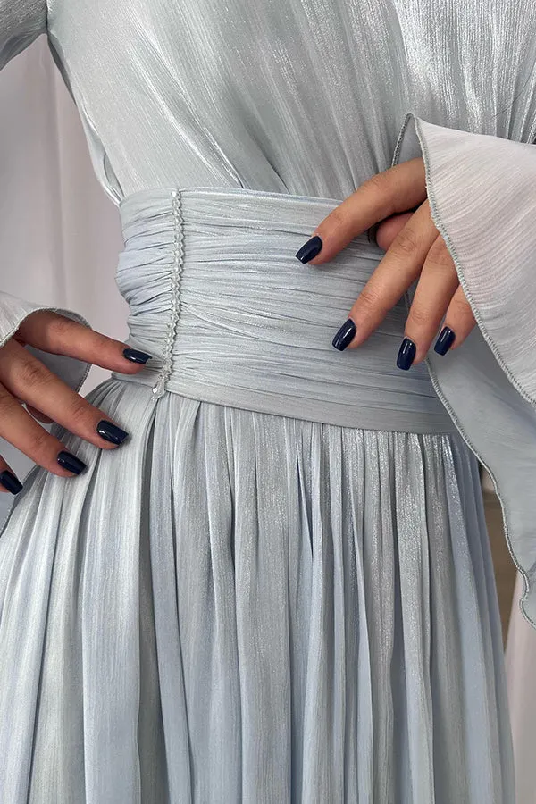 Stylish and Elegant Waist-tie Back Pleated Maxi Dress